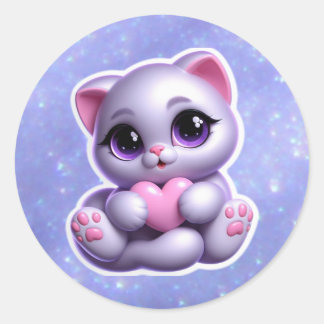 Rond Chat mignon avec Sticker du coeur