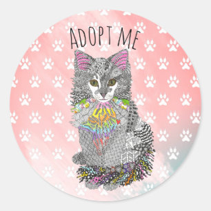 Rond Chat mignon et coloré Adoptez-moi Sticker