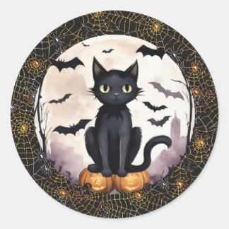 Rond Chat noir sur Sticker Citrouille et chauves-souris