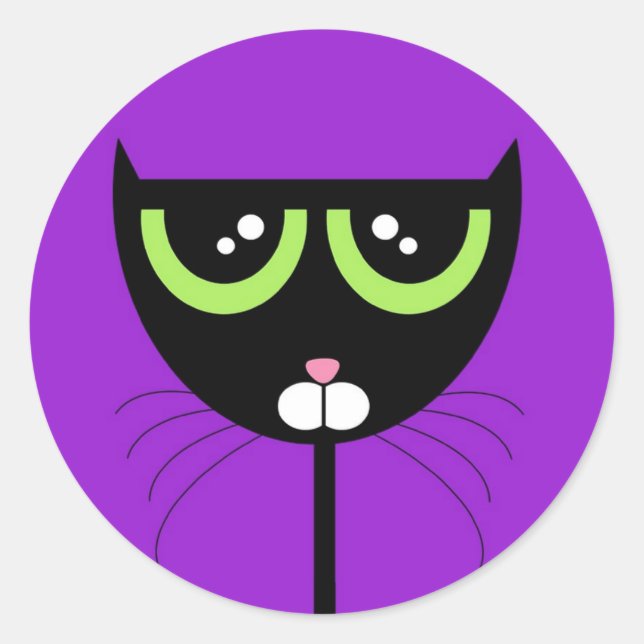 Rond Chat noir sur violet - Sticker (Devant)