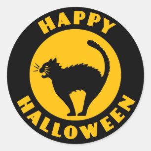 Rond Chat noir vintage - Happy Halloween Sticker