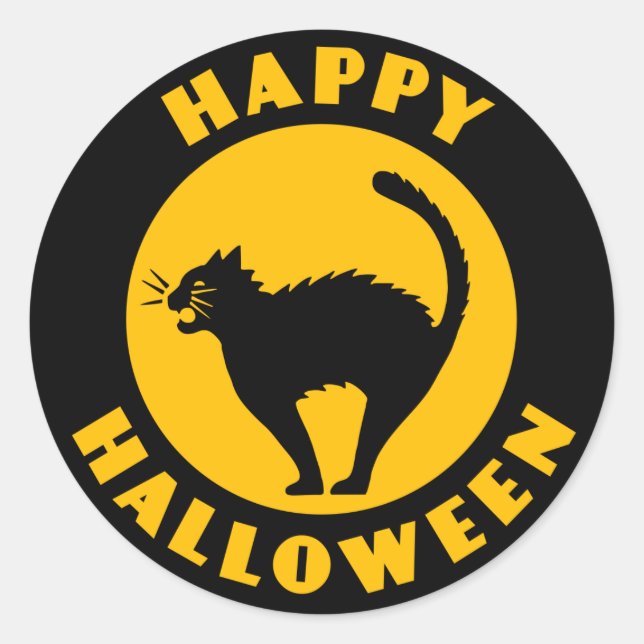 Rond Chat noir vintage - Happy Halloween Sticker (Devant)