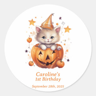 Rond Chat Surprise dans un Citrouille : Sticker de fête