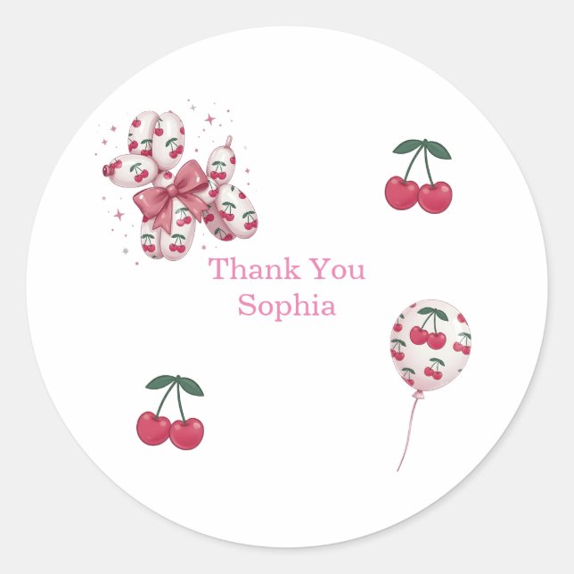 Rond Cherry Balloon Dog Birthday Thank You Sticker (Devant)
