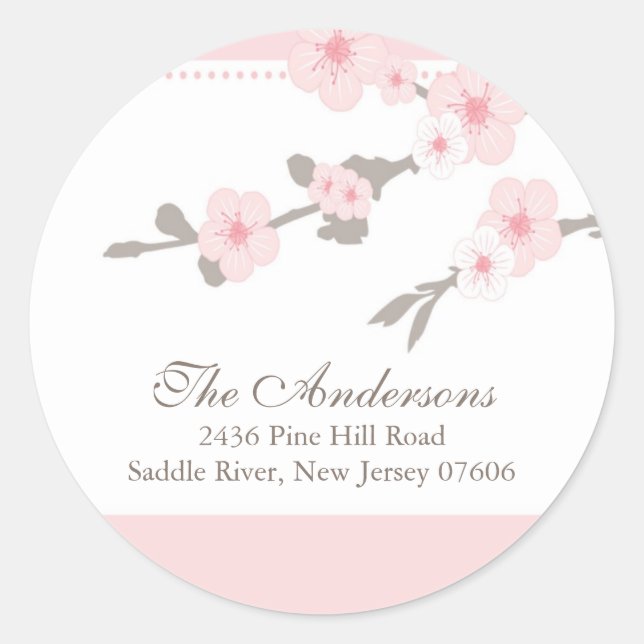 Rond Cherry Blossom Adresse de retour Sticker Mariage (Devant)
