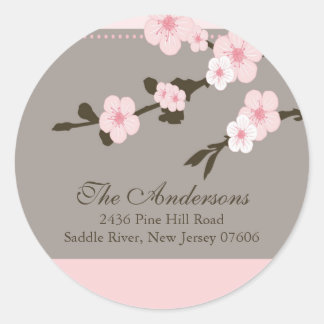 Rond Cherry Blossom Adresse de retour Sticker Mariage