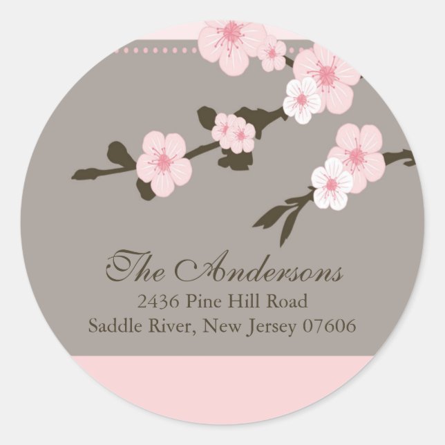 Rond Cherry Blossom Adresse de retour Sticker Mariage (Devant)