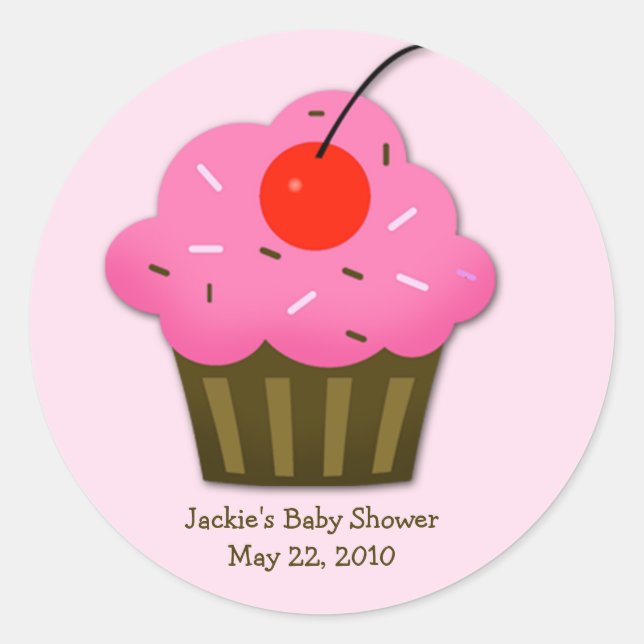 Rond Cherry Cupcake Baby shower Favoriser Sticker (Devant)
