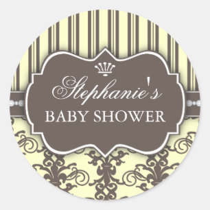 Rond Chic Damask & Stripe Baby shower Favoriser Sticker