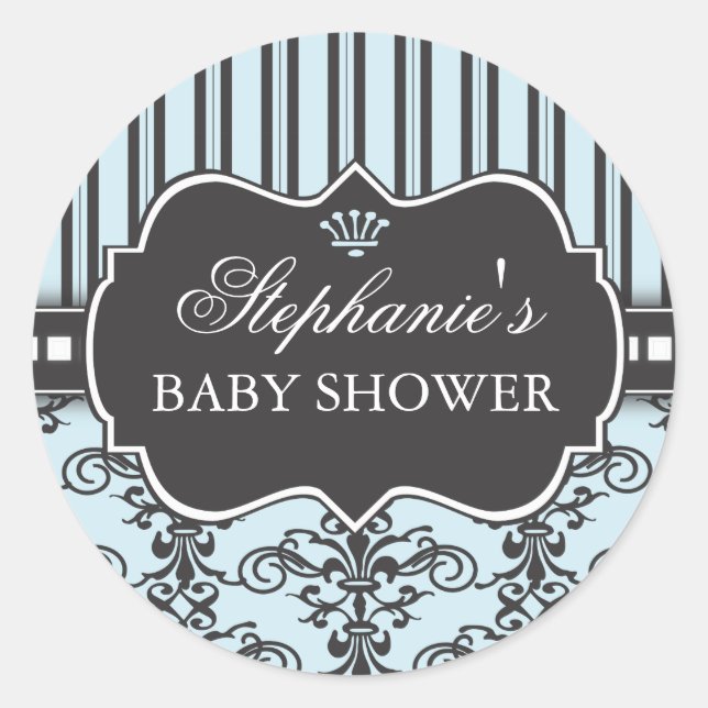 Rond Chic Damask & Stripe Baby shower Favoriser Sticker (Devant)