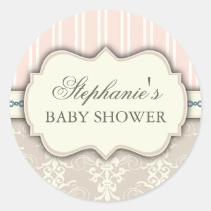 Rond Chic Damask Vintage Baby shower Favoriser Sticker