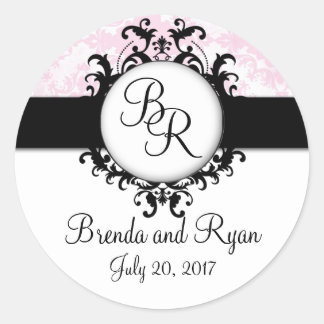 Rond Chic rose Damask Sticker Mariage initial