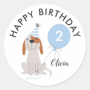 Rond Chien Chien Bleu Joyeux Anniversaire Sticker