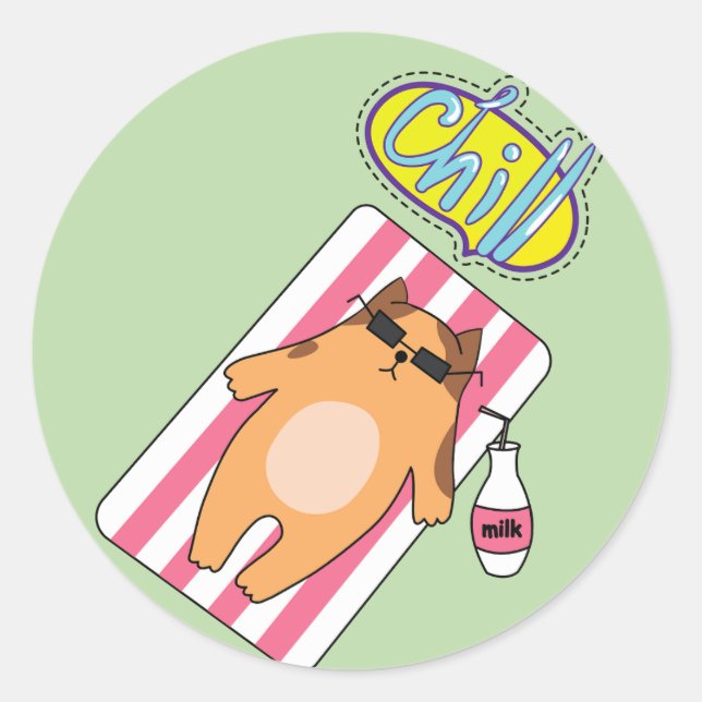 Rond CHILL CAT POOL TIME Classic Round Sticker (Devant)