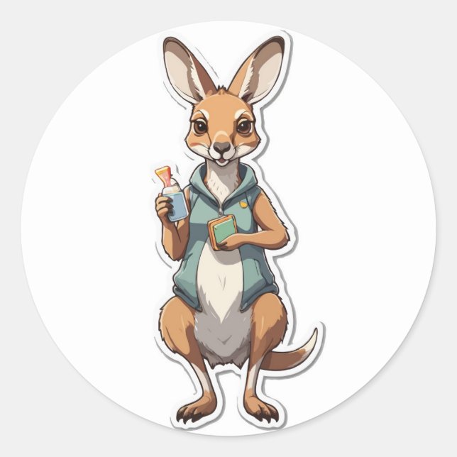 Rond Chilling Kangaroo Sticker - Relaxant et jouant (Devant)