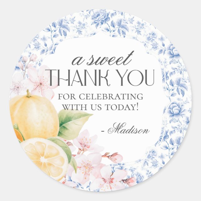 Rond Chinoiserie Lemon Tea Party Floral Favor Sticker (Devant)