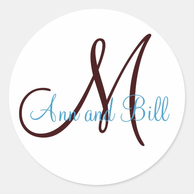 Rond Chocolat Turquoise Mariage Monogramme Noms Sticker (Devant)