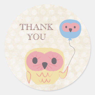 Rond Chouette mignonne avec Sticker Merci de partie de
