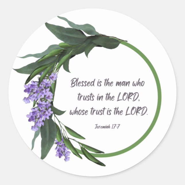 Rond Christian Sticker Floral Design Jeremiah 17:7 (Devant)