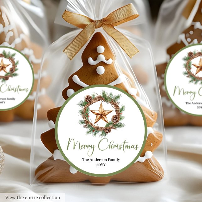 Rond Classic Boho Neutral Color Christmas Round Sticker (Classic Boho Neutral Colors Christmas Round Sticker

)