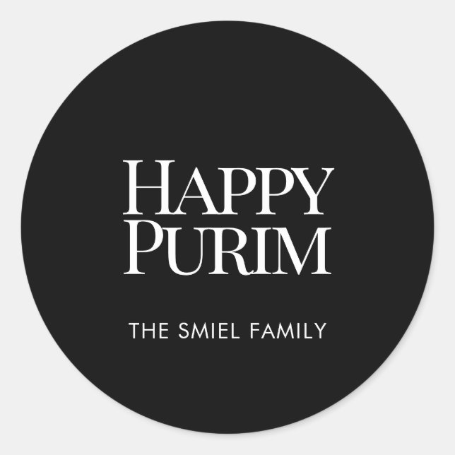 Rond Classic Family Name Happy Purim Sticker (Devant)