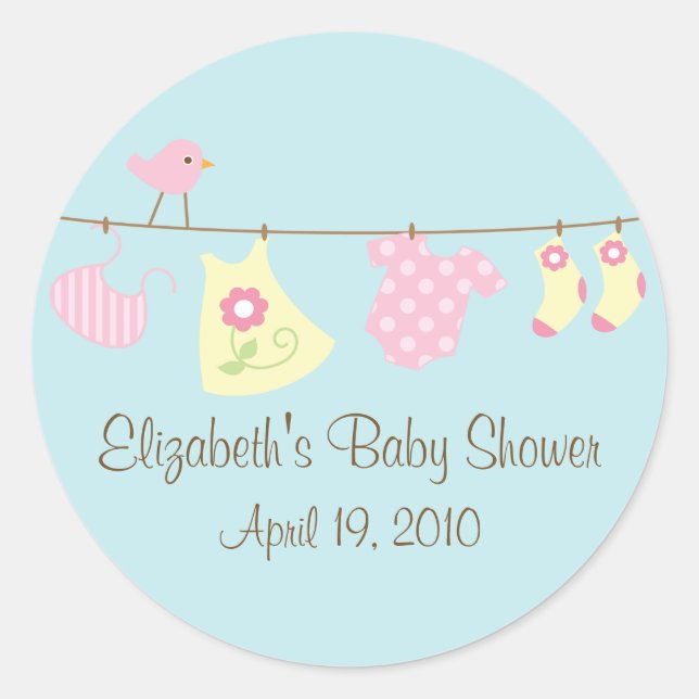 Rond Clotheslines Bébé Girl Sticker Baby shower (Devant)