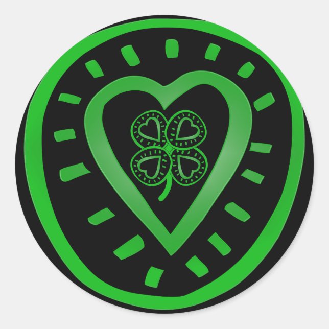 Rond Clover de coeur noir St Patrick's Day R Sticker (Devant)