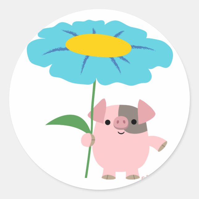 Rond Cochon De Cartoon Avec Sticker Cadeau (Bleu) (Devant)