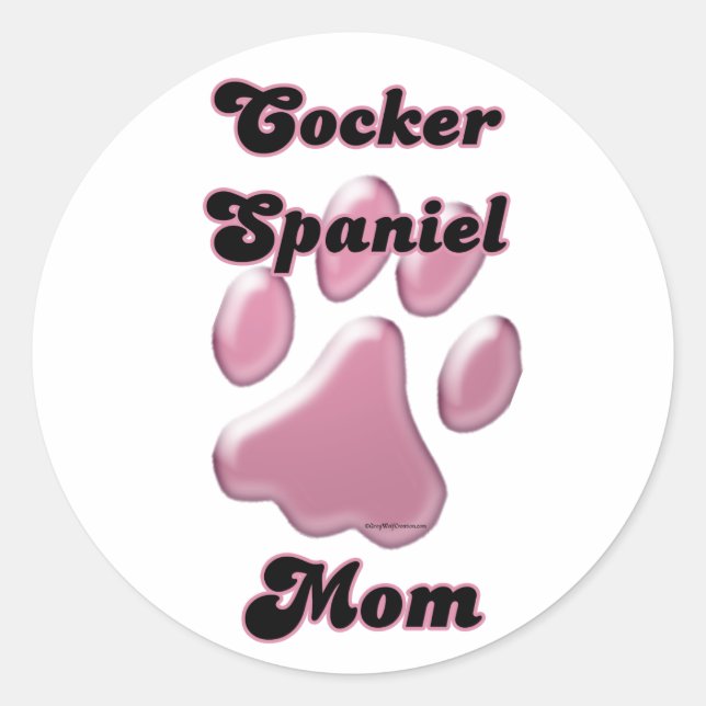 Rond Cocker Spaniel Mom Pawprint rose - Sticker (Devant)