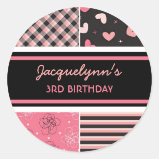 Rond Coeur doux Pink Black Girl Anniversaire Sticker