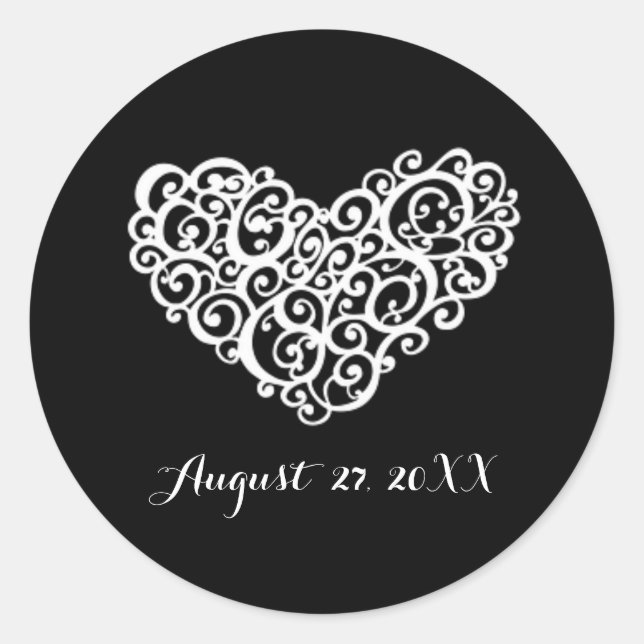 Rond Coeur Tourbillonnant noir avec blanc - Sticker cir (Devant)
