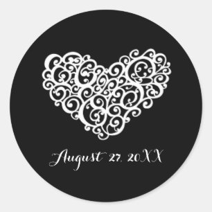 Rond Coeur Tourbillonnant noir avec blanc - Sticker cir