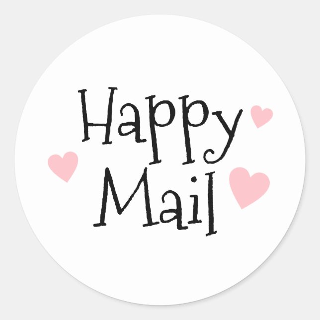 Rond Coeurs roses Happy Mail Classic Round Sticker (Devant)