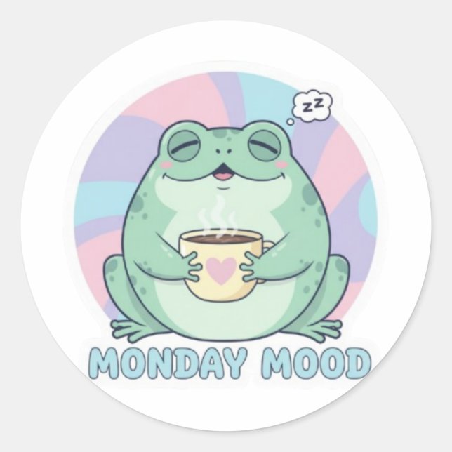 Rond Coffee Frog Sticker Cute Frog Drinking Coffee Funn (Devant)