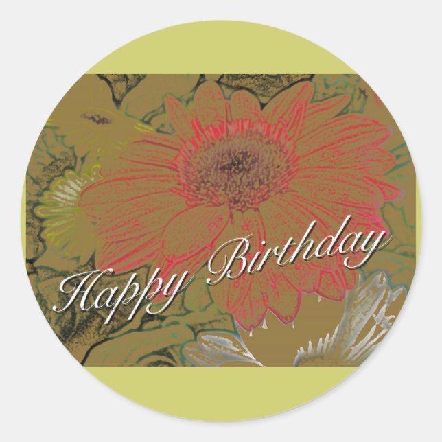Rond Collants de marguerites joyeux Sticker d'anniversa (Devant)