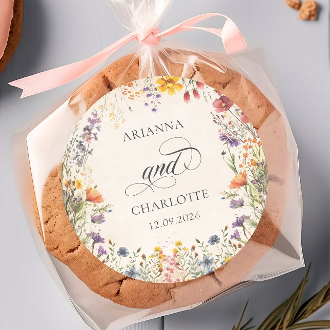 Rond Colorful Wildflower Botanical Wedding Sticker (Créateur téléchargé)