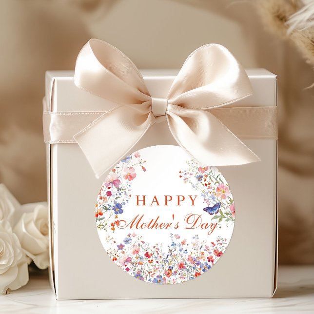 Rond Colorful Wildflowers Happy Mother's Day Sticker (Colorful Wildfower Happy Mother's Day Favor gift stickers)