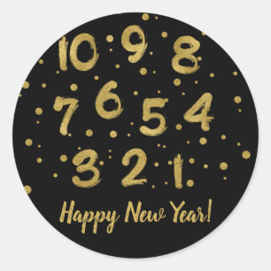 Rond Compteur Faux Gold Foil Happy New Year Sticker