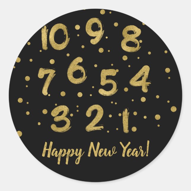 Rond Compteur Faux Gold Foil Happy New Year Sticker (Devant)