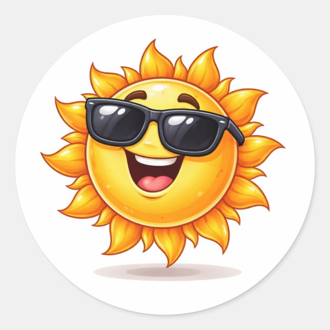 Rond Cool Sun Cartoon Wearing Sunglasses Sticker (Devant)