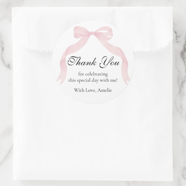 Rond Coquete pink bow Thank You Classic Sticker  (Sac)