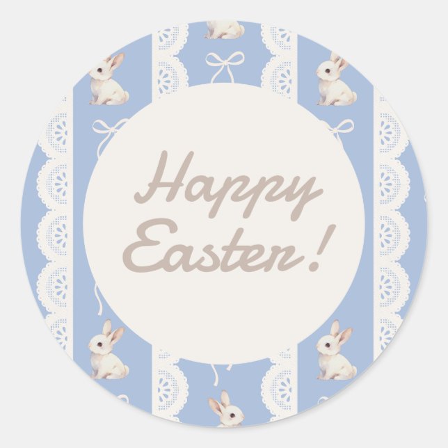 Rond Coquette Watercolor Bunny Lace Easter Sticker (Devant)