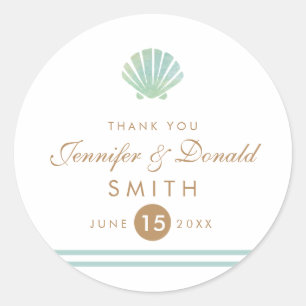 Rond Coquille aquarelle Aqua Wedding Favor Sticker