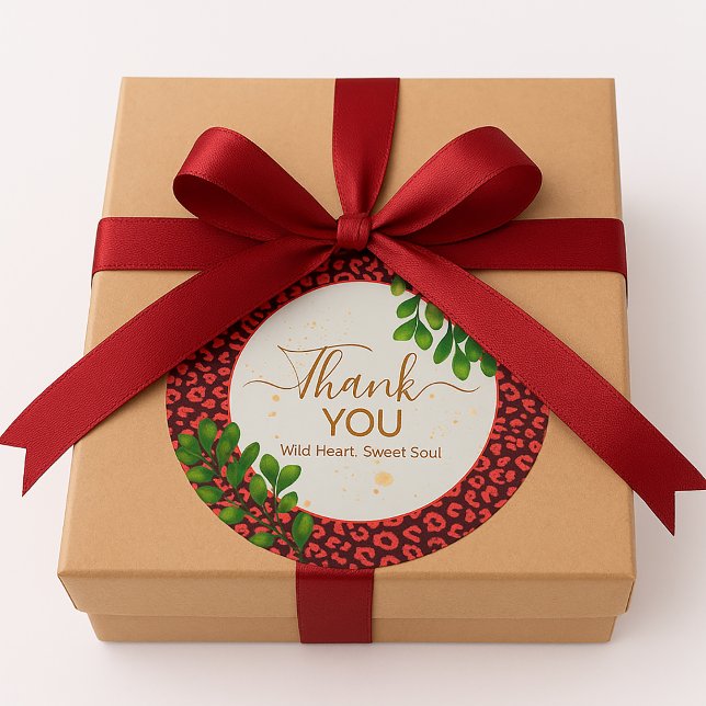 Rond Coral Brown Leopard Print Thank You Sticker (Sticker)