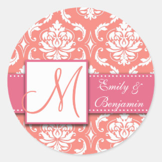 Rond Coral rose Mariage damassé Favoriser Sticker rose