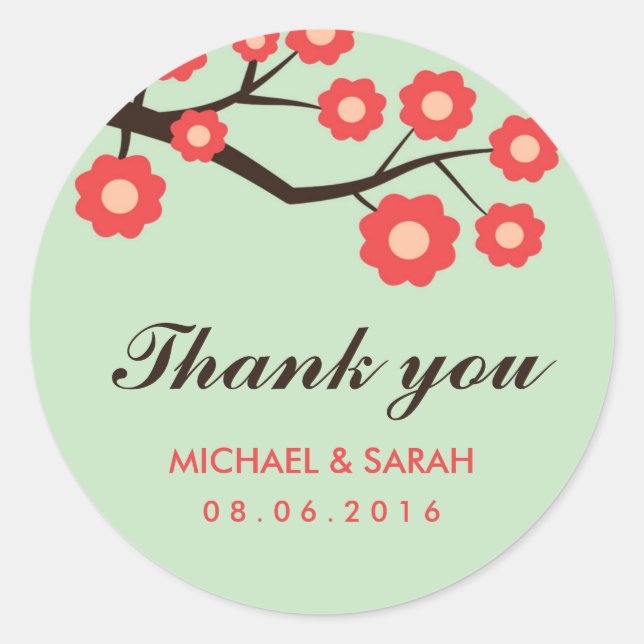 Rond Coral Rouge Floral Mariage Favor Sticker Merci (Devant)