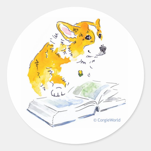 Rond Corgi Lit Un Bon Sticker De Livre (Devant)