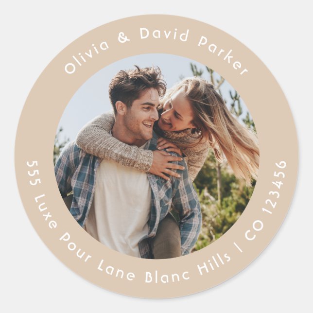 Rond Couple Photo  Return Address Classic Round Sticker (Devant)