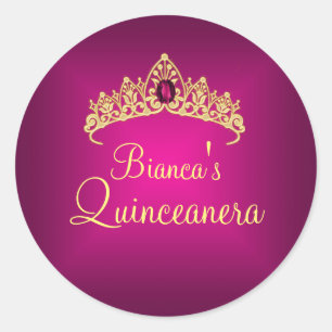 Rond Couronne de gemmes or et rose Sticker Quinceanera