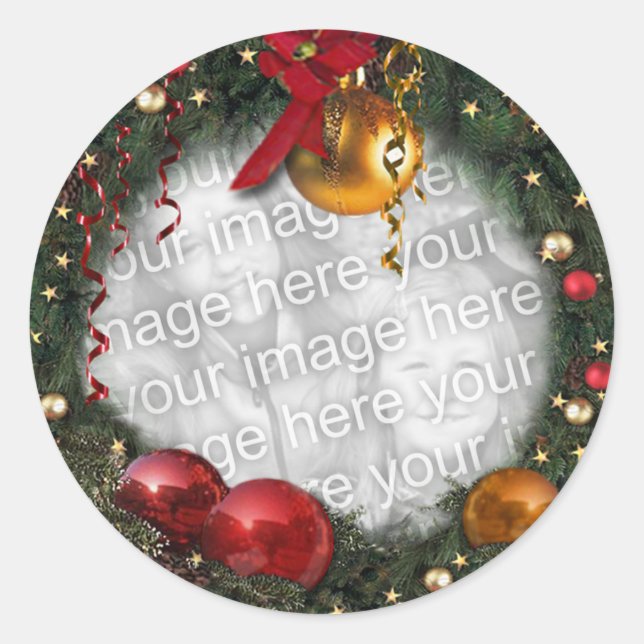 Rond Couronne de Noël avec votre Sticker photo (Devant)